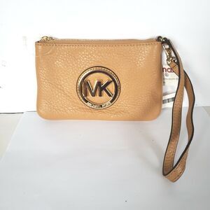 MICHAEL KORS MK Fulton Brown Pebble Leather Zip Around Card Clutch Wristlet New